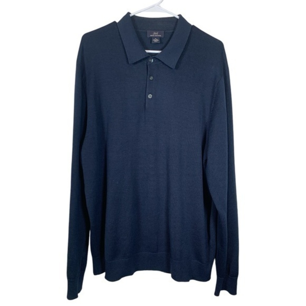 Brooks Brothers Silk Cotton Blend Polo Log Sleeve Blue Shirt Size XL EUC #0136